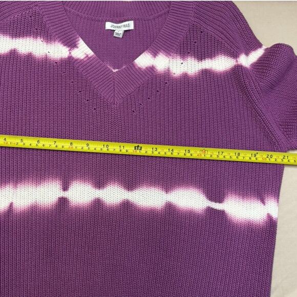 Johnny Was Tie Dye Striped Pullover Sweater Purple White V Neck Cotton Small - Picture 5 of 8